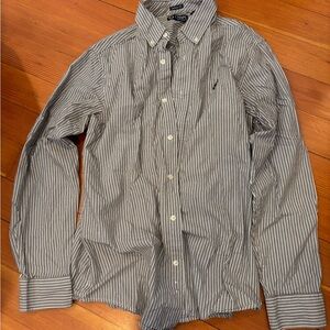 EUC Chaps brown and white stripe button up shirt M